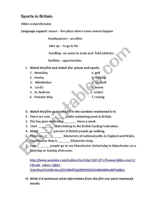 Sports In Britain ESL Worksheet By Elenasozaeva