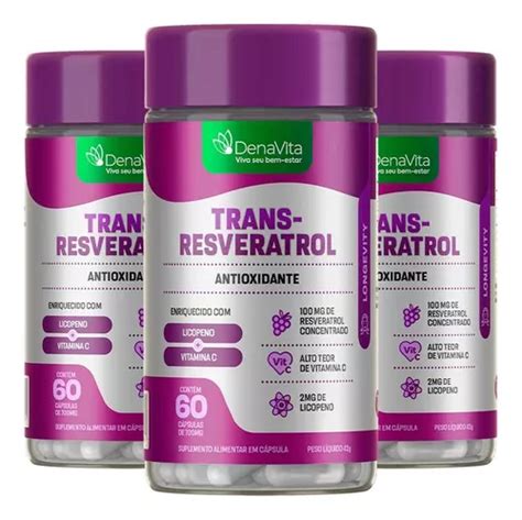 Kit 3x Trans Resveratrol Antioxidante 3x1 700mg Denavita