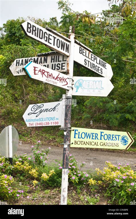 Directions Signpost Barbados Caribbean Stock Photo Alamy