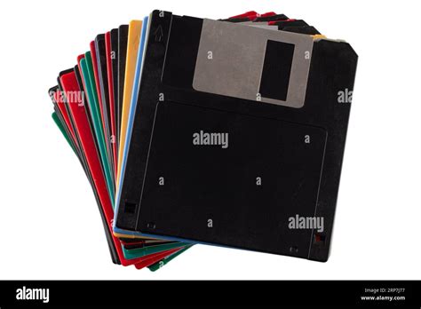 Colored Old Retro Floppy Diskettes In Stack Isolated On White