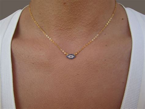 Dainty Evil Eye Necklace Minimalist Necklace 14K Gold Evil