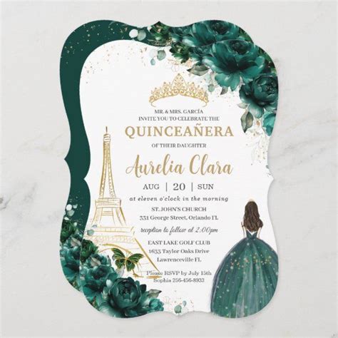 Elegant Emerald Green Quincea Era Invitation