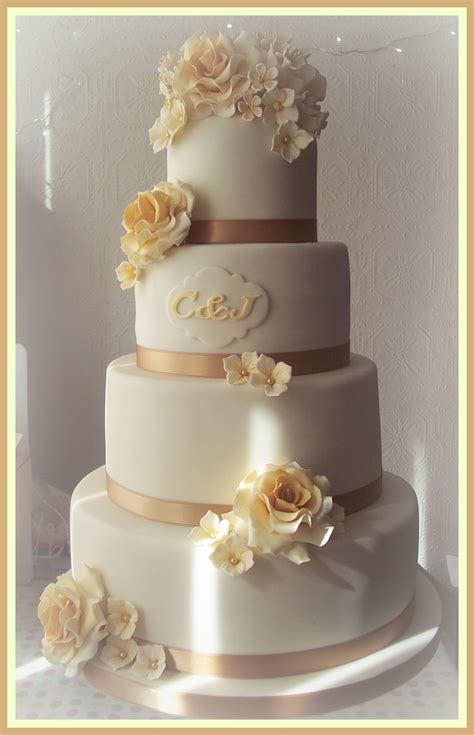 Gold/ivory Wedding Cake - CakeCentral.com