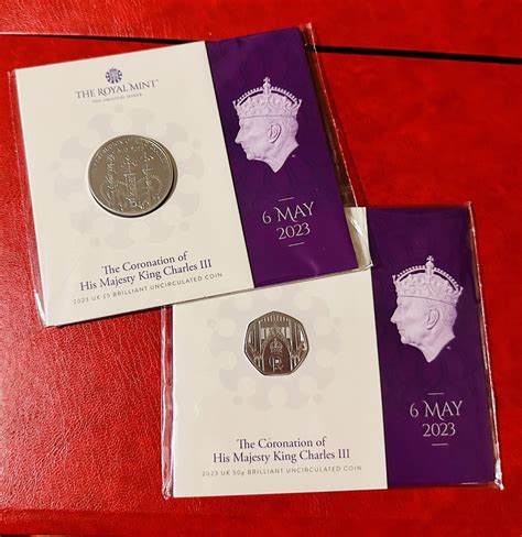 Set 2023 UK BUNC 5 AND 50p Coin Coronation Of HM KING CHARLES III