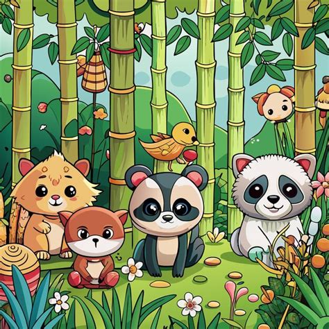 Una Ilustraci N De Dibujos Animados De Un Grupo De Pandas Y Otros