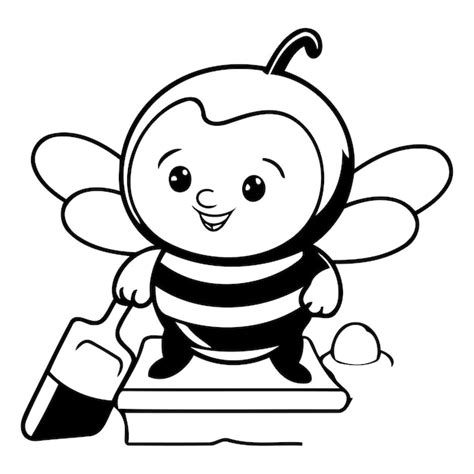 El Lindo Personaje De La Abeja De Dibujos Animados Con Una Pala De