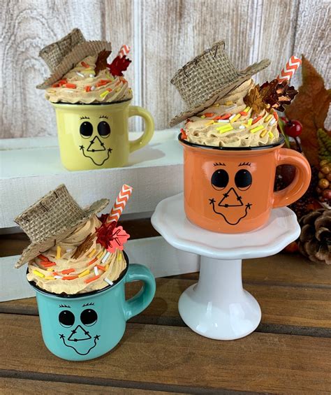 Mini Scarecrow Mug Fake Coffee Tiered Tray Decor Fake Latte Fall