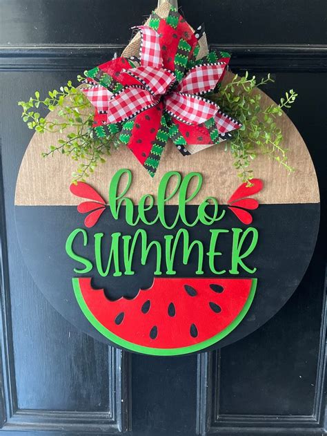 Summer Watermelon Door Hanger Hello Summer Etsy Summer Wood Sign