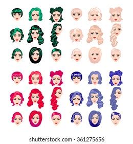 Set Blonde Womens Realistic Emoticons Set Stock Vector Royalty Free