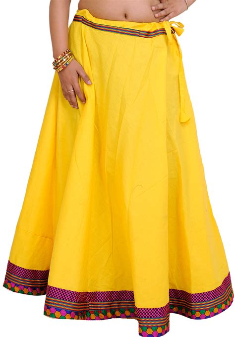 Daffodil Plain Long Ghagra Drawstring Skirt With Patch Border