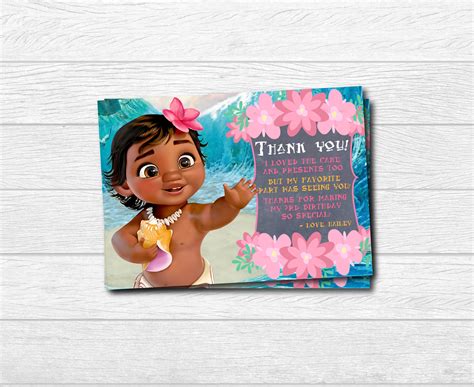 Moana Printed Thank You Card Baby Moana Thank You Card Moana Etsy