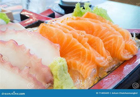 Giant Tentacles Octopus And Salmon Sashimi Stock Image Image Of Japan