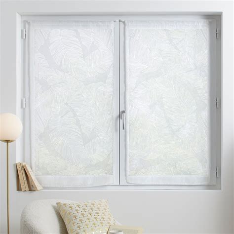 Paire De Voilages 60 X 120 Cm Feuilles Blanc Rideau Voilage