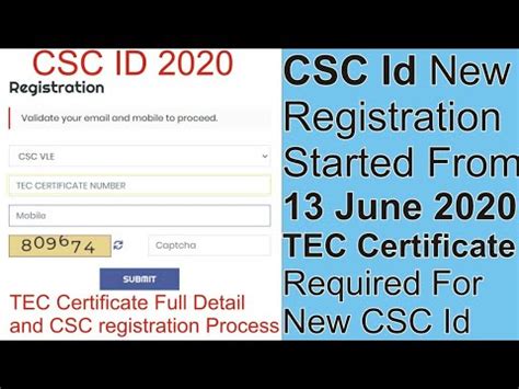 CSC Id New Registration 2020 Started TEC Certificate For New CSC Id