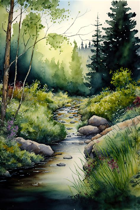 Creek Stream Landscape Watercolor Painting 3 Digital Download Print - Etsy