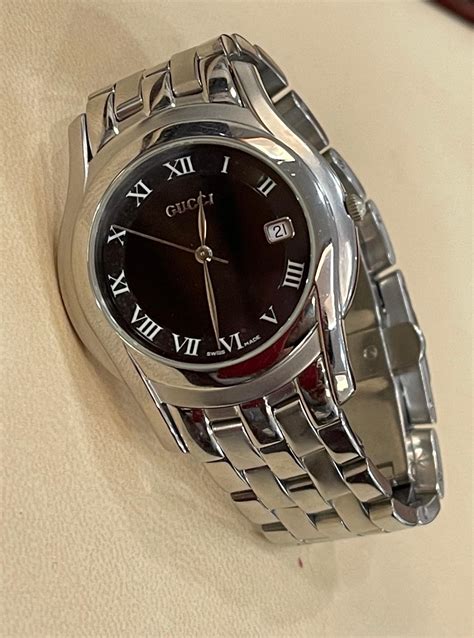 Gucci Stainless Steel Black Dial 5500l Roman Numeral Swiss Watch Unisex At 1stdibs Gucci 5500l