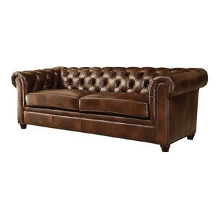 Tuscan Tufted Top Grain Leather Sofa Brown Traditional Sofas By