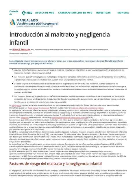 Articulo Introducción Al Maltrato Y Negligencia Infantil Salud Infantil Manual Msd Versión