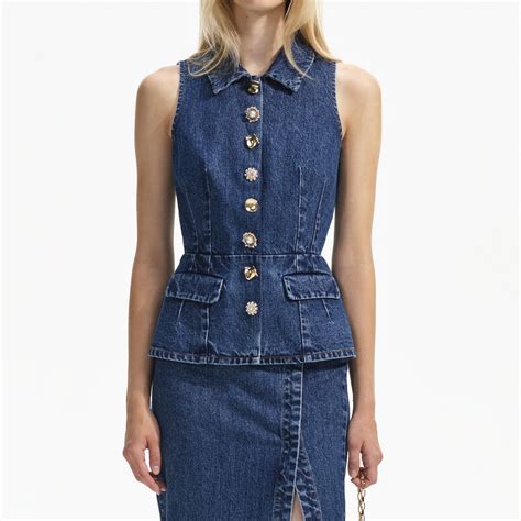 Sleeveless Denim Midi Dress Self Portrait Eu