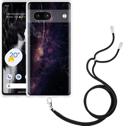 Cazy Hoesje Met Koord Geschikt Voor Google Pixel A Black Space Marble