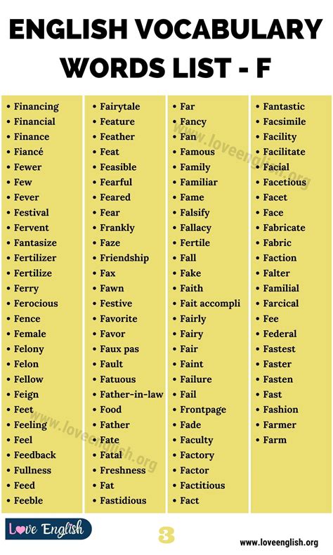 Simple Words That Start With F