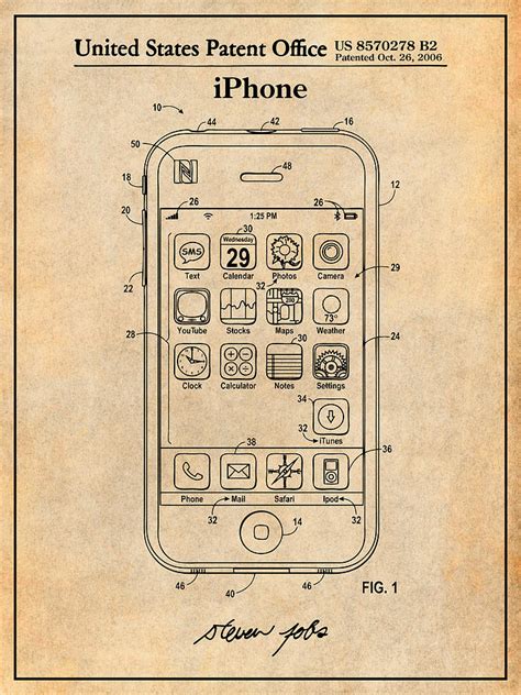 Steve Jobs Apple Iphone Patent Print Antique Paper Drawing By Greg Edwards