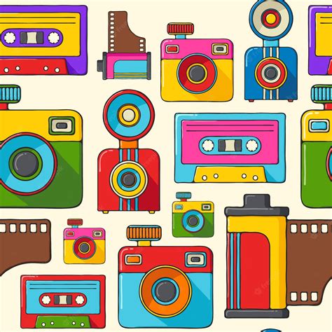 Premium Vector Retro Cameras And Audio Cassettes Hand Drawn Pop Art