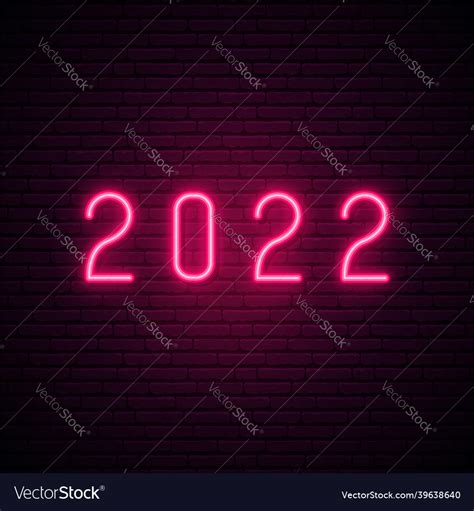 2022 Neon Signboard Happy New Year Realistic Vector Image