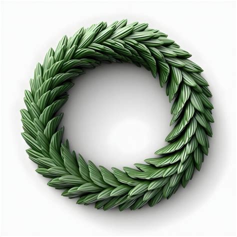 Premium Photo | A green wreath with leaves and a white background.