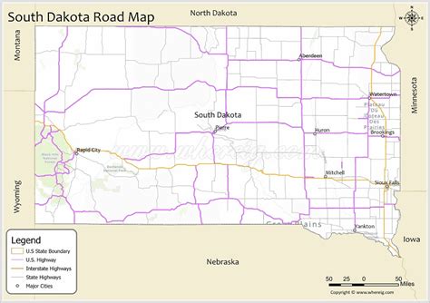 South Dakota Road Map Check Road Network Of State Routes Us Highways And Interstate Highways