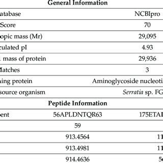 Protein identification: MALDI-TOF/TOF mass spectrometry analysis data... | Download Scientific ...