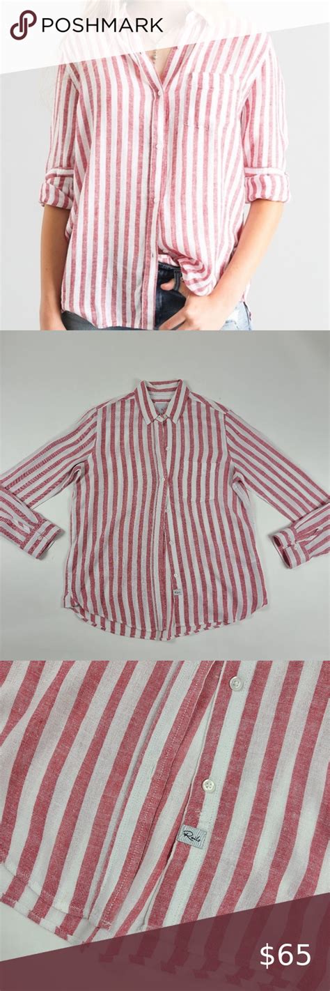 Rails Red White Striped Charli Linen Blend Shirt Linen Blend Shirt