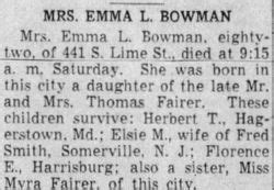 Emma L Fairer Bowman Find A Grave Memorial