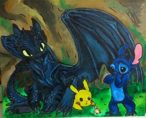 Stitch Toothless And Pikachu