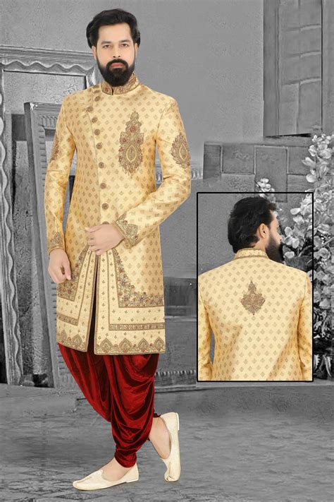 Buy Online Gold Ceremonial Indo Western Sherwani 135212