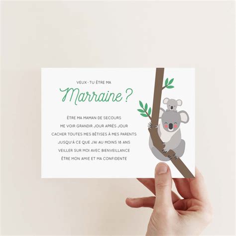 Carte demande marraine koala à imprimer