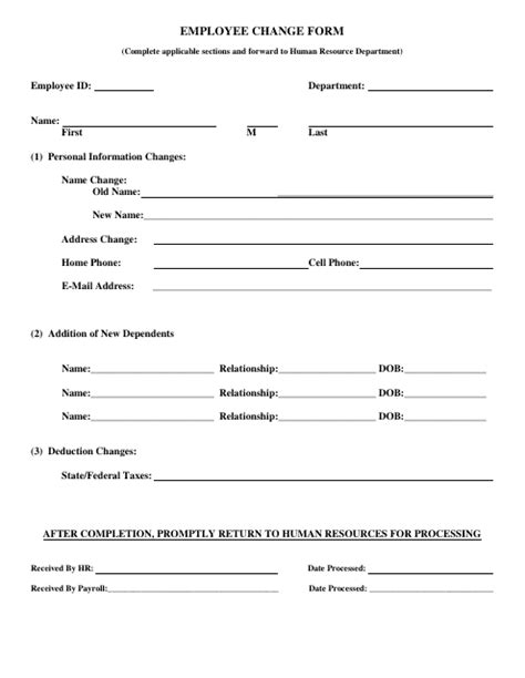 Fillable Employee Change Form Printable Forms Free Online