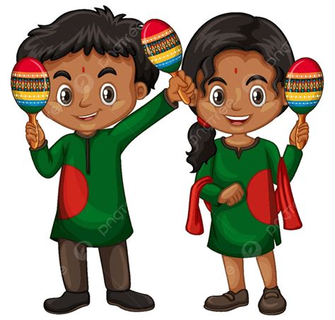 Children Dressed In Traditional Indian Attire Holding Rattles Vector