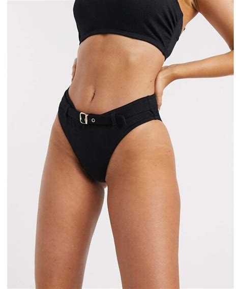 Pour Moi のPour Moi Fuller Bust Sol Beach rib high leg bikini bottom in black水着 WEAR