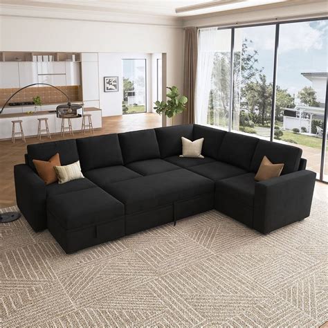 HONBAY Convertible Modular Sleeper Sectional Sofa With Storage Pull