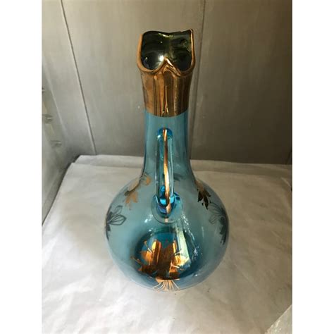 Vintage 1970s Romania Cristiro Hand Blown Aqua Blue Glass Decanter Chairish