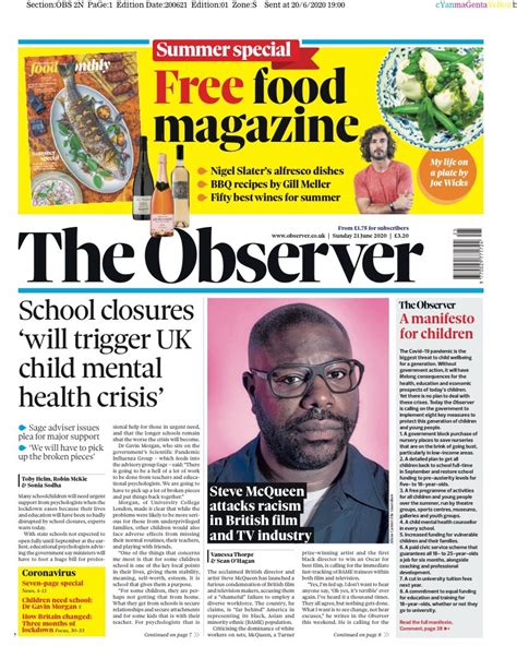 Observer Front Page 21st Of June 2020 Tomorrow S Papers Today