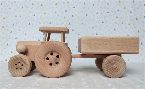 Holz Traktor Mit Anh Nger Eco Spielzeug F R Kinder Geschenk Etsy