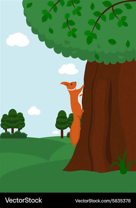 Squirrel Climbing To The Tree Royalty Free Vector Image