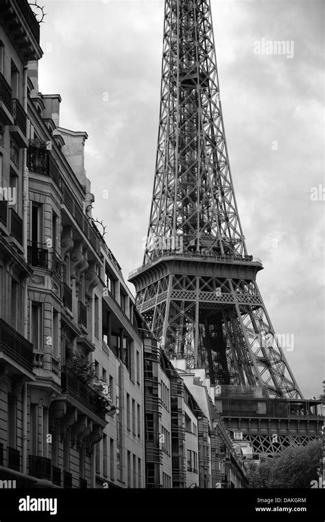 Vista En Blanco Y Negro De La Torre Eiffel Con Arquitectura Francesa