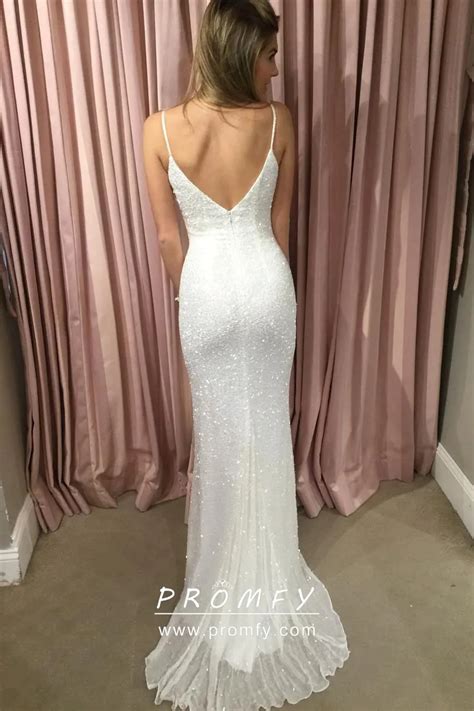 Sparkly Ivory Glitter Slim Fit Mermaid Prom Dress Promfy