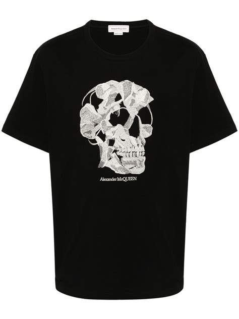 Alexander McQueen Skull Embroidered Cotton T Shirt Black FARFETCH