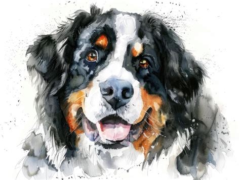 Bernese Mountain Dog In Whimsical Watercolor Playful And Friendly