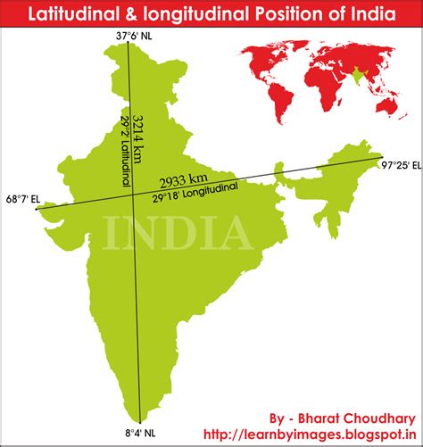 Learn By Images India Latitudinal Longitudinal Position Map