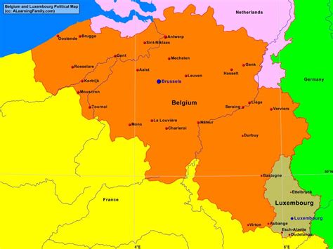 Belgium and Luxembourg Political Map - A Learning Family